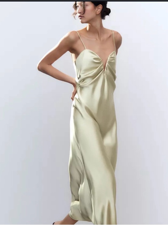 Zara Dresses & Skirts - Zara Satin Slip Maxi Dress in Pale Sage